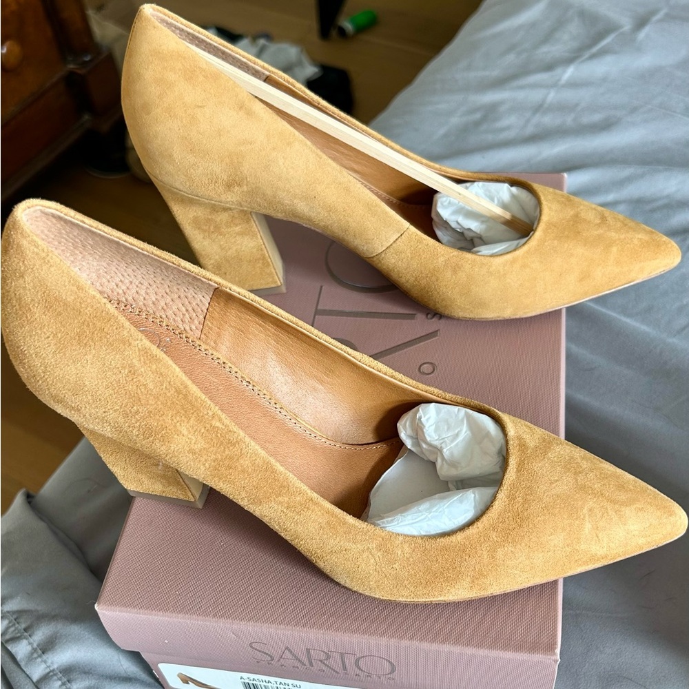 Franco Sarto Tan Suede Heels